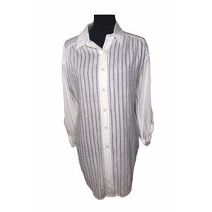 Anthropologie Womens Button‎ Up Tunic Top White Long Sleeve Ribbed S New